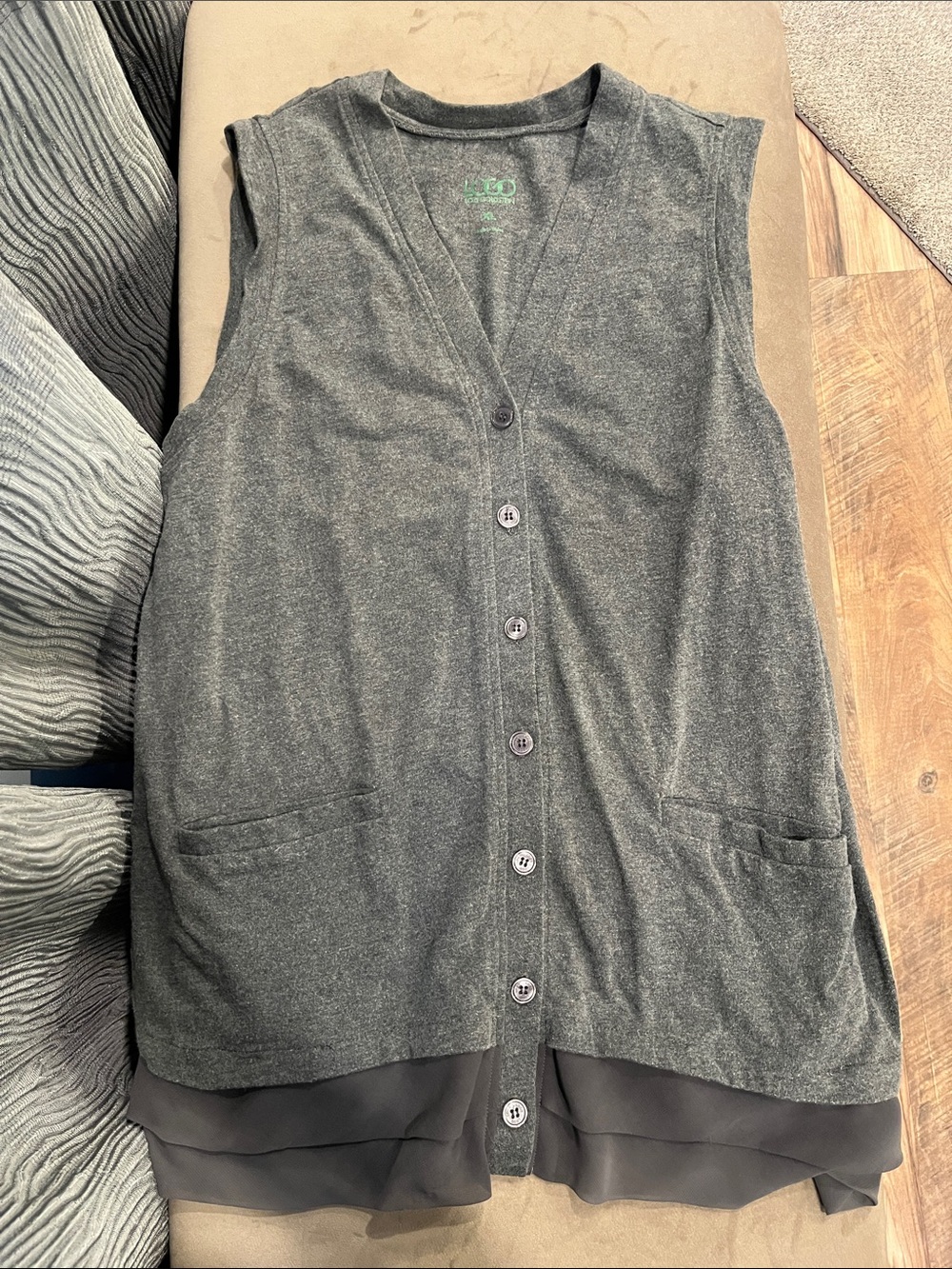 LOGO by Lori Goldstein Sleeveless Button-Front Knit Vest in Charcoal